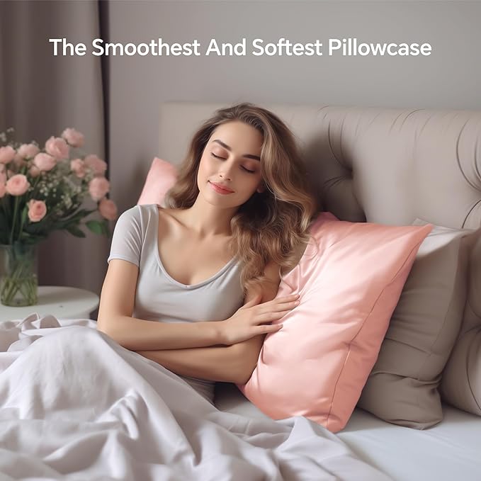 INFIIXSO Mulberry Silk Pillowcase for Hair and Skin, Silk Pillow Cases Queen Size Set of 2 with Hidden Zipper 20x30 Inches, Ultra Smooth and Soft Cooling Pillow Cases for Hot Sleepers(Coral, 2 Pack)