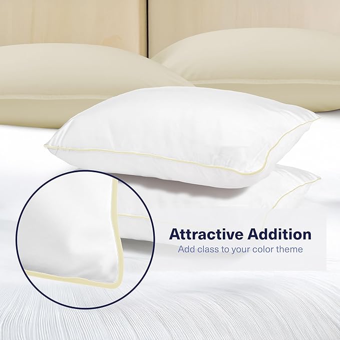 Kickoff Viscose Bamboo Pillowcase, Queen, Set of 2, 100% Organic Hidden Zippered Viscose Bamboo Pillow Case Queen Size, Cooling Pillow Cover for Hot Sleepers (20"x30", Trimmed, Buttercream)