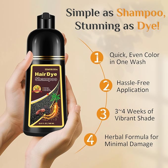 Chestnut Brown Hair Dye Shampoo for Women & Men - 3-in-1 Coloring, Conditioning & Gray Coverage, Instant Color Shampoo Hair Dye, Gentle Covers Gray Hair in Minutes, Color Treated Hair, 16.9 Fl Oz