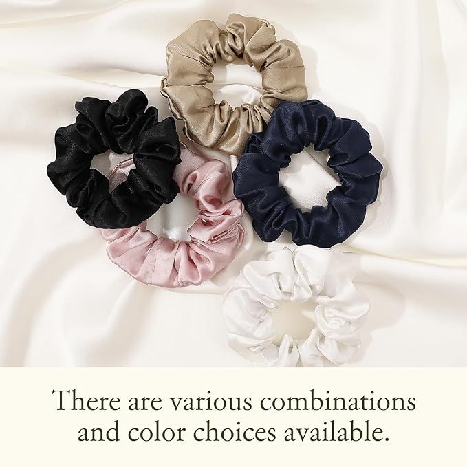 LILYSILK Silk Scrunchies for Frizz & Breakage Prevention - Mulberry Silk Ponytail Holders, Elastic Hair Ties, 5Pcs, Random Color
