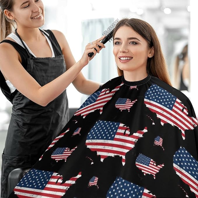 Extra Long Hair Cutting Salon Cape, Haircut Apron USA Map Patriotic Black American Flag Hair Cutting Cloak for Hair Dye