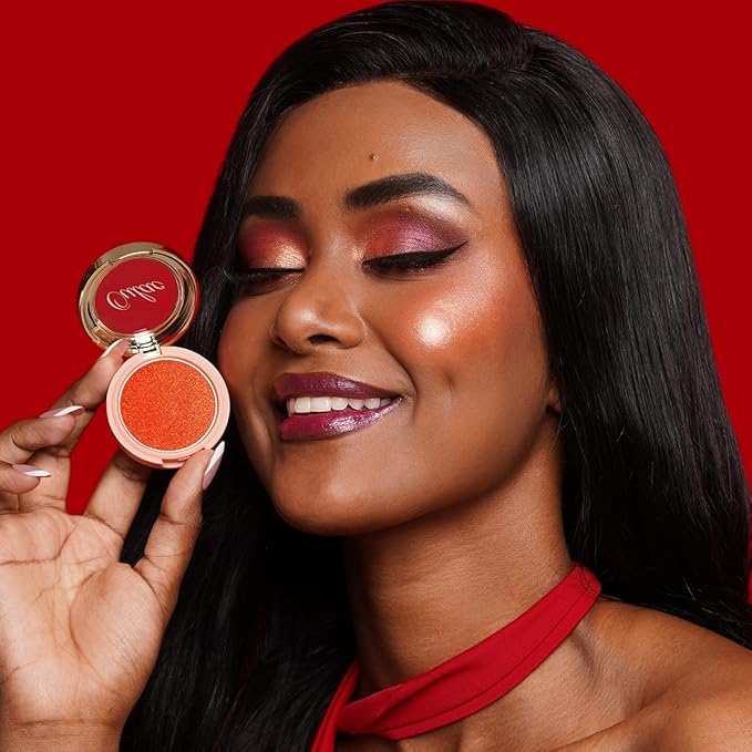 Oulac Luminisers Powdery Blusher for Cheeks Face Glow,Brighten Skin As Highlighter Makeup, Shimmer Blusher,Buildable and Vegan Cosmetics,4.8g F10 Tangerine Tango