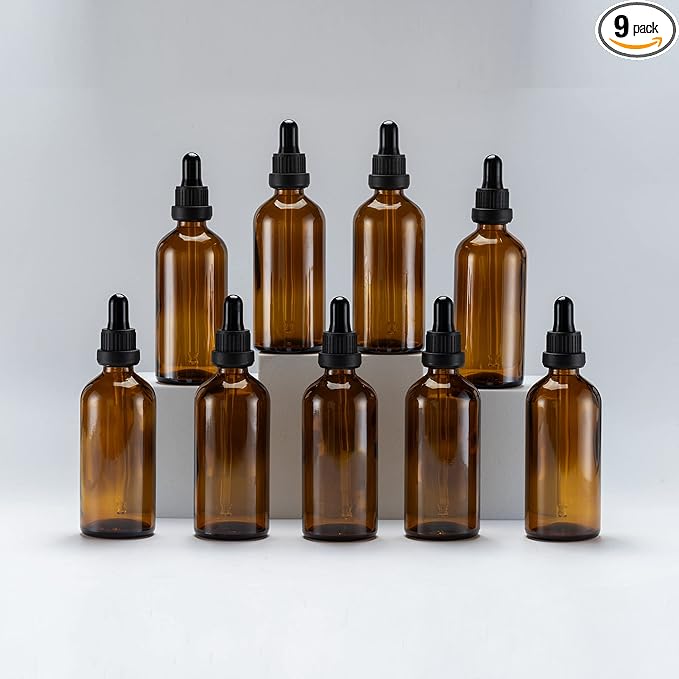 YIZHAO Amber Glass Dropper Bottle 4oz, Tincture Bottles with Glass Dropper, for Essential Oils, Aromatherapy, Cosmetic, Laboratory, Pharmacy, Liquids, Travel –9 Pcs