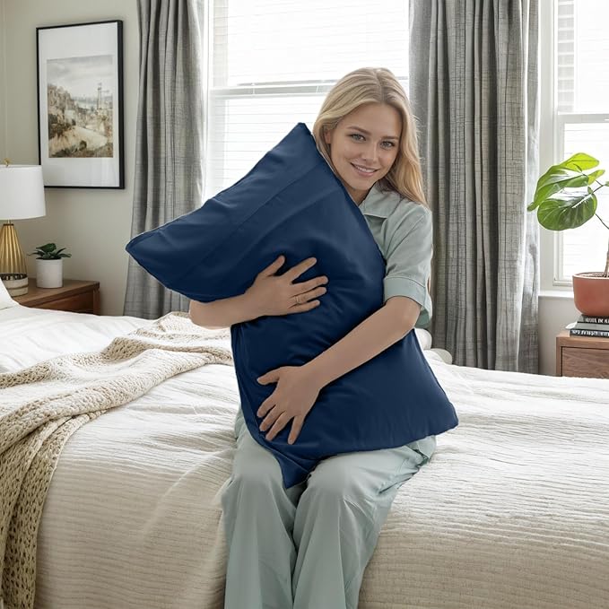 TELUS Pillow Cases Standard Size 2 Pack, Bamboo Rayon Cooling Pillowcases with Envelope Closure, Cool Breathable Pillow Case for Hot Sleepers & Night Sweats, 20x26 inches, Navy Blue