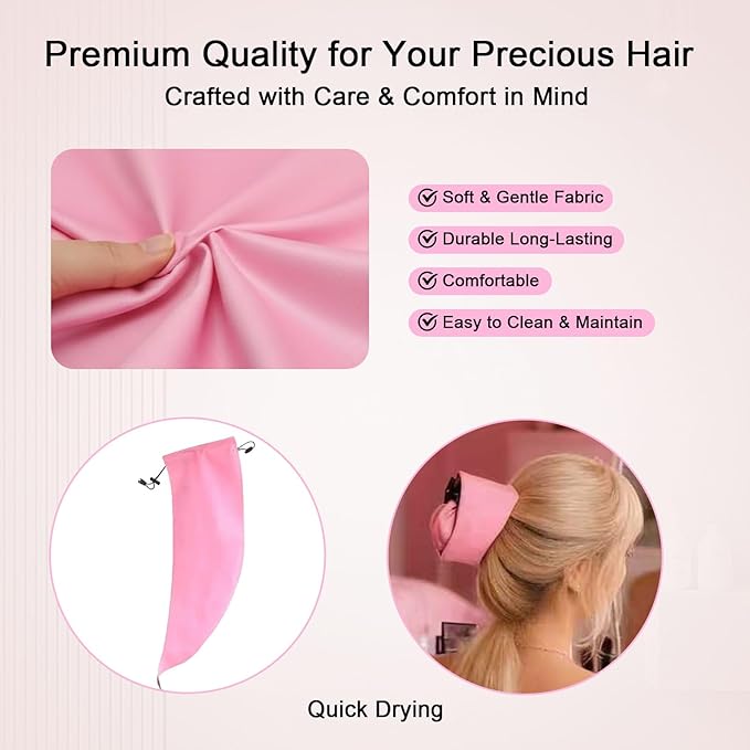 Waterproof Hair Sleeve for Long Hair, Crown Washing Shower Cap Ponytail, Reusable Adjustable, Quick Root Refresh for Shower Gym Travel Pool Beach, Time Saver (Pink+Yellow, 2PC)