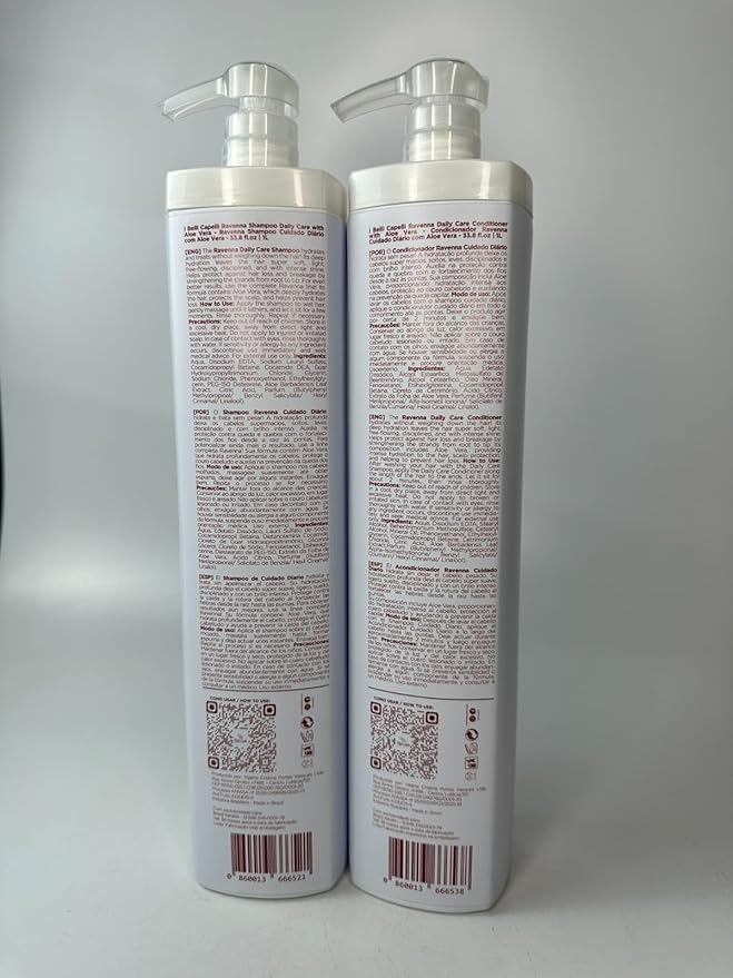 I Belli Capelli Ravenna Aloe Vera Shampoo & Conditioner Set – Sulfate & Paraben-Free, Deep Moisture, Breakage Reduction for Dry, Damaged & All Hair Types, 2×1L (33.8 fl oz each)