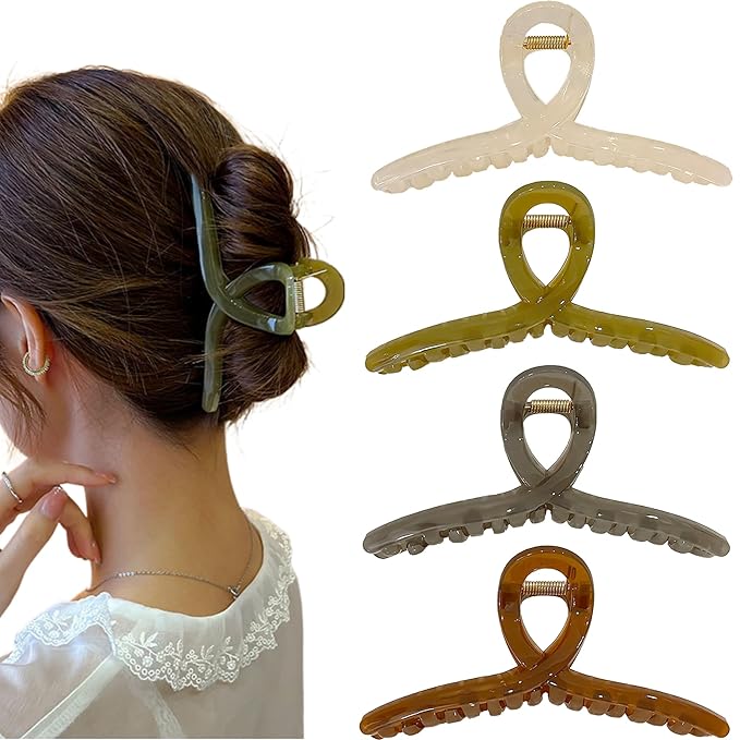 Big Hair Claw Clips 4-Pack 5.9‘ Non-Slip Hair for Women and Girls with Long, Thick Hair Jelly & Matte Clips (Jelly-C 4pcs 5.9")