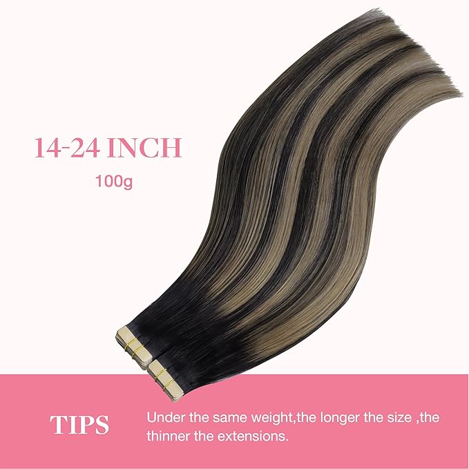 GOO GOO Tape in Hair Extensions Human Hair, 1B/19/1B Natural Black to Light Blonde, 22inch 100g 40pcs, Skin Weft Seamless Invisible, Silky Straight with Thick Ends, Remy Human Hair