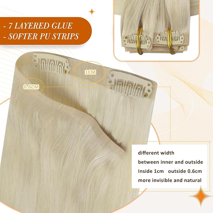 Full Shine Platinum Blonde Human Hair Clip in Extensions Platinum Blonde Clip in Hair Extensions Invisible Seamless Clip ins for Women 18 Inch 8 PCS 120 Grams