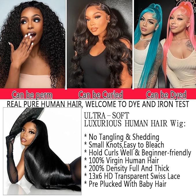 28 Inch Lace Front Wigs Human Hair Pre Plucked 200 Density Glueless HD Lace Frontal Wigs Human Hair with Baby Hair 13X6 Straight wig Lace Front Wigs for Women