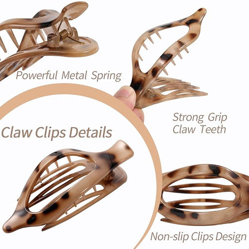 6 Packs Flat Claw Clips for Women, French Tortoise Shell Flat Hair Clip, Matte Hair Claws Clip for Thin Thick Hair, Lay Down Claws Clips, Durable Strong Hold Hair Clip, Gifts Hair Accessories