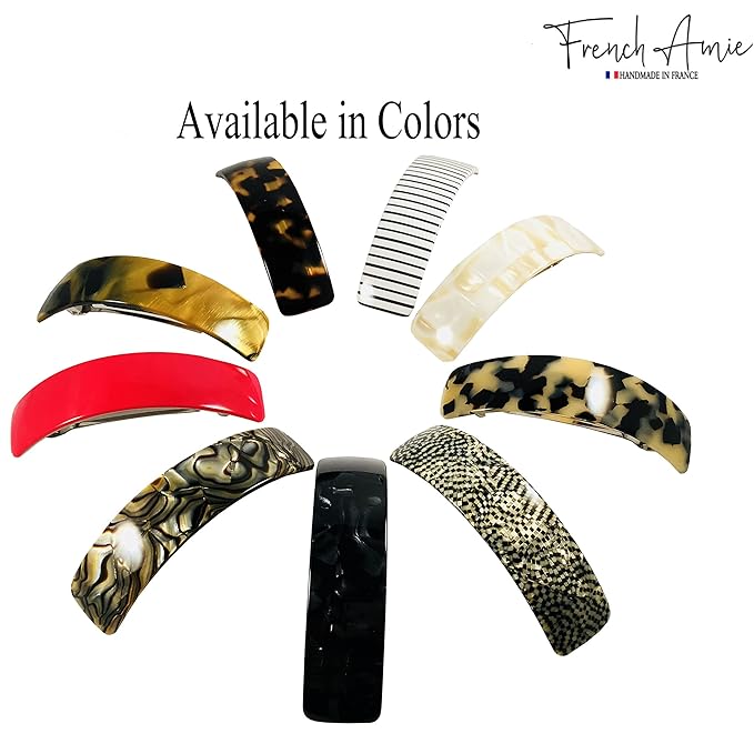 French Amie Curved Amber Brown Large Handmade Strong Grip Celluloid Automatic Hair Clip Barrette