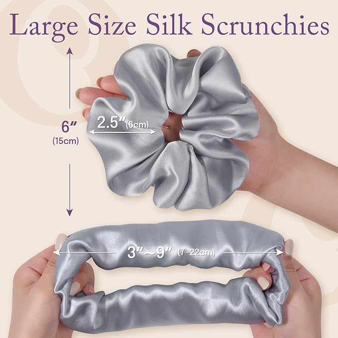 OLESILK Silk Scrunchies Oversized 100% Mulberry: Large for Long Thick Hair, Soft and Smooth for No Damage Hair Care Sleeping, Vintage Fashion