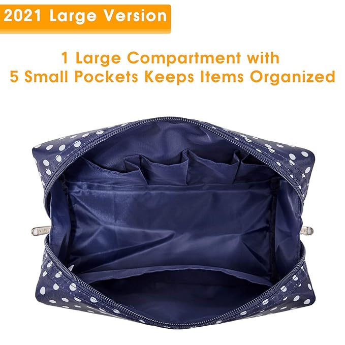 Narwey Cute Makeup Bag Travel Cosmetic Bag Organizer Toiletry Bag Make Up Bags with Compartments for Women Girls (Large, Polka Dot)