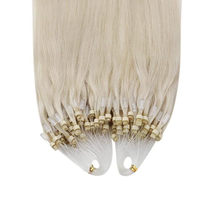 YoungSee Micro Bead Hair Extensions Real Human Hair Blonde 16 Inch Micro Link Hair Extensions Human Hair Platinum Blonde 50g Beaded Hair Extension Blond 50s Cold Fusion Hair Extension 50g for Girls