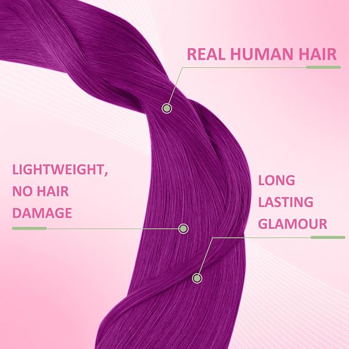 YoungSee Tape in Hair Extensions Purple Human Hair Tape in Extensions Purple 22In Colorful Tape on Hair Extension Real Human Hair Long-Hair Colored for Kids 10pcs 25g