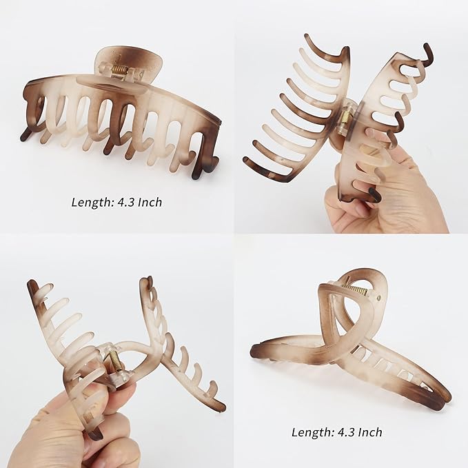 5PCS Claw Hair Clips for Women - Matte Amber Brown Non-Slip Medium Large Clamps for Thin Thick Hair, Multi-Style Fashion Accessories
