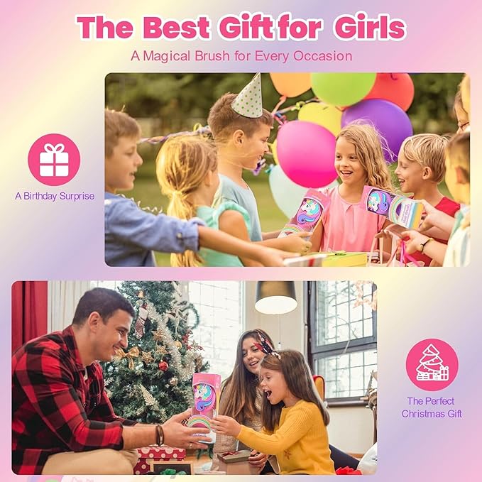 Toddler Hair Brush for Toddler Girls & Kids Ages 2-4+, Purple Mini Unicorn Hairbrush, Gentle Detangling brush, Wet & Dry Hair, Ball-Tip Bristles for Sensitive Scalp, Travel Hairbrush