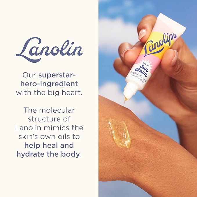 Lanolips Sun Balm Tropical SPF 30 Lip Balm - Hydrating Lanolin Lip Moisturizer with Pineapple Scent - Beach Essentials & Sun Care with Broad Spectrum UVA/UVB Protection - Untinted (0.44 oz)