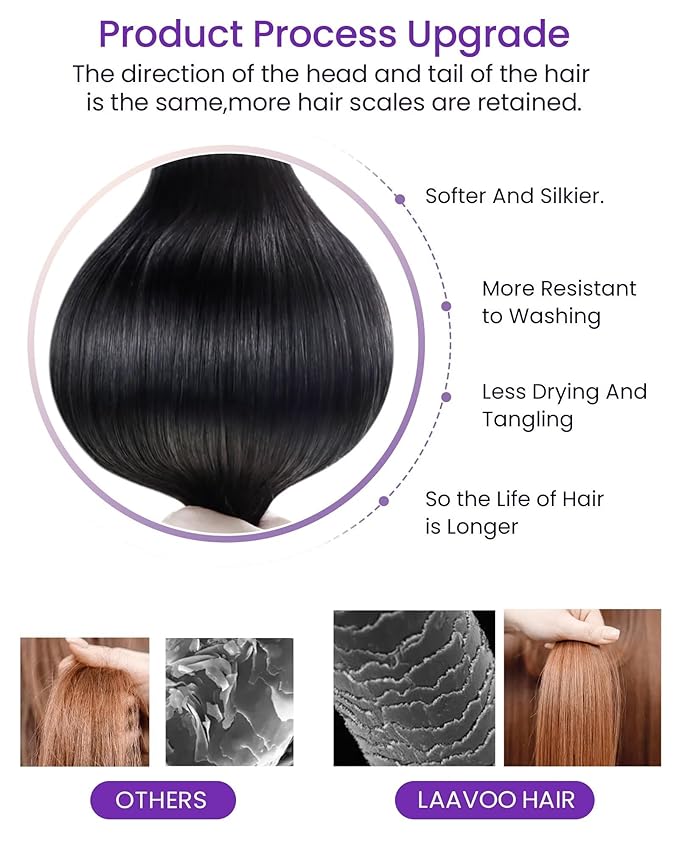 LaaVoo Human Hair Tape in Extensions Black Tape in Hair Extensions Invisible Hair Extensions Tape on Soft Hair 24inch 50g 20pcs