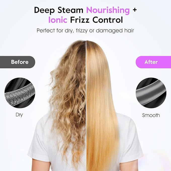 slopehill Steam Hair Straightener Brush – Ionic Steam Straightening Brush for Smooth, Frizz-Free Hair, Fast Heating, 4 Adjustable Temperature, Anti-Scald Design