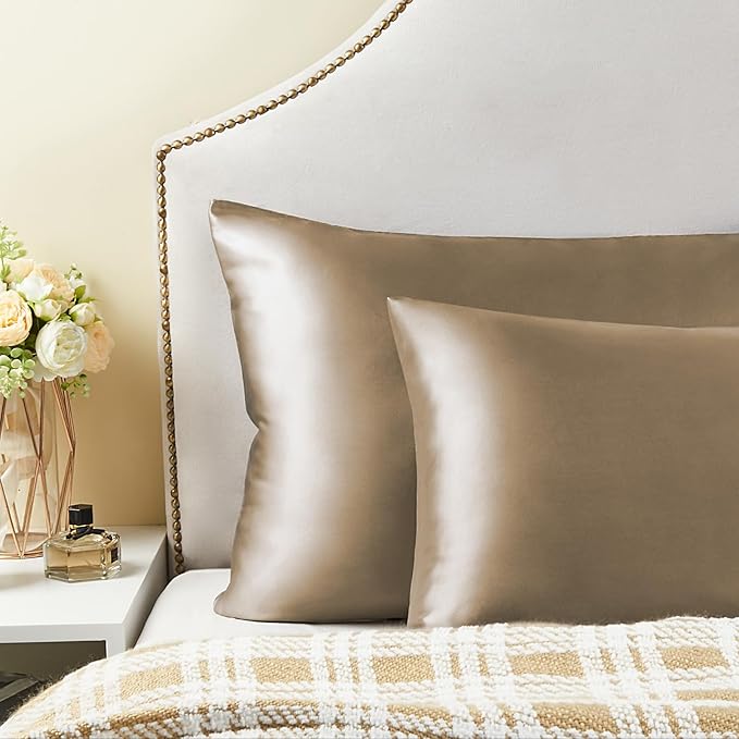 BEDELITE Satin Pillowcase for Hair and Skin, Super Soft and Cooling Similar to Silk Pillow Cases 2 Pack with Envelope Closure, Gift for Women Men(20"x30" Queen Size, Tawny Brown)