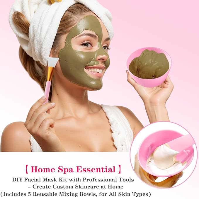 7Pcs Silicone Facial Mask Bowl DIY Face Mask Mixing Bowl for Home Salon Spa Face Skin Applicator Bowl, Pink