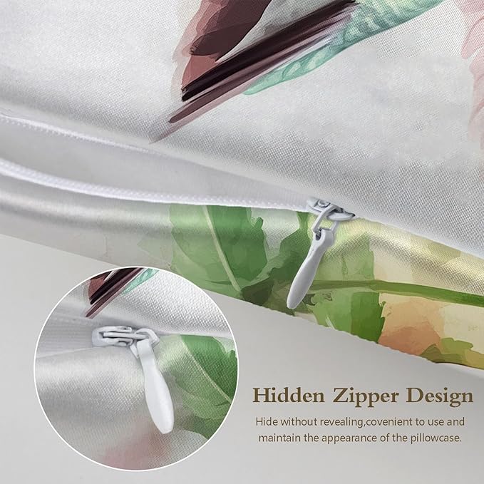 1 Pack Satin Pillowcase for Hair and Skin Watercolor Hummingbird and Flower Imitation Silk Pillowcase with Hidden Zipper Soft Breathable Pillow Cover Standard Size for Bedroom Sofa 20”x26”