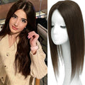 Hair Toppers for Women Real Human Hair, 360° 3D Human Hair Toppers for Women with Thinning Hair Upgrade Middle Part Clip in Bangs (Mocha Brown NEW, 18 Inch-3D-Side)