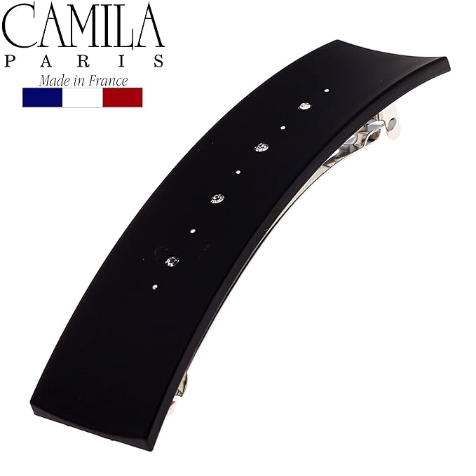 Camila Paris CP2652 French Hair Barrette Clip for Girls, Black, Metal Automatic Clasp Strong Hold Grip Hair Clips for Women, No Slip and Durable Styling Girls Hair Accessories, Made in France