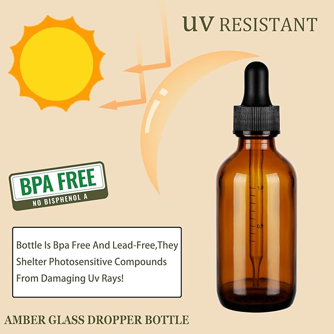 48 Pack, 2oz Glass Dropper Bottle, Preety Texture Tincture Bottles with Precise Scales Eye Droppe, for All Kinds Of Mixed Liquids,Leak-Proof Design for Easy Travel (Amber)