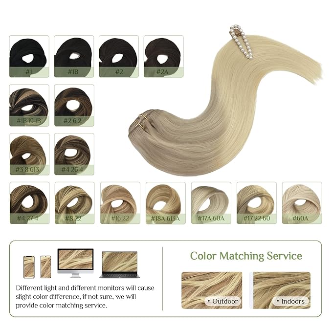 DOORES Clip in Hair Extensions, 155g 10pcs Balayage Ash Blonde to Golden Blonde and Platinum Blonde 16 Inch Real Human Hair Extensions Clip in Skin Weft Hair Extensions