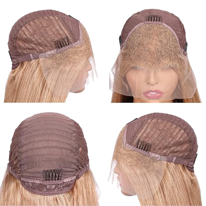 Honey Blonde Straight 13x4 Lace Front Human Hair Wigs with Baby Hair Pre Plucked Brazilian Virgin Hair Transparent HD Lace Frontal Wig for Black Women 180% Density 16 Inch