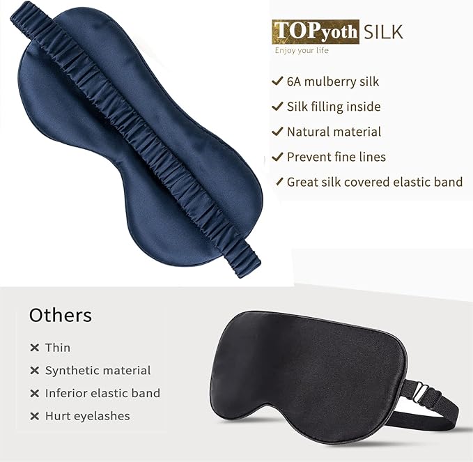 Silk Sleep Mask - 22 Momme Pure Natural 100% Mulberry,Silk Eye Mask for Night Sleeping,Travel, (Purplish Blue)