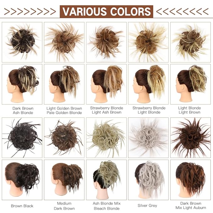 HMD Tousled Updo Messy Bun Hairpiece Hair Extension Ponytail with Elastic Rubber Band Updo Ponytail Hairpiece Synthetic Hair Extensions Scrunchies Ponytail Hairpieces for Women