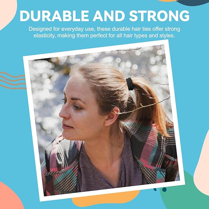 HOYOLS Black Seamless Hair Ties for Thick Hair, No Damage Ponytail Holders Elastics Scrunchies for Women Girls (Black)