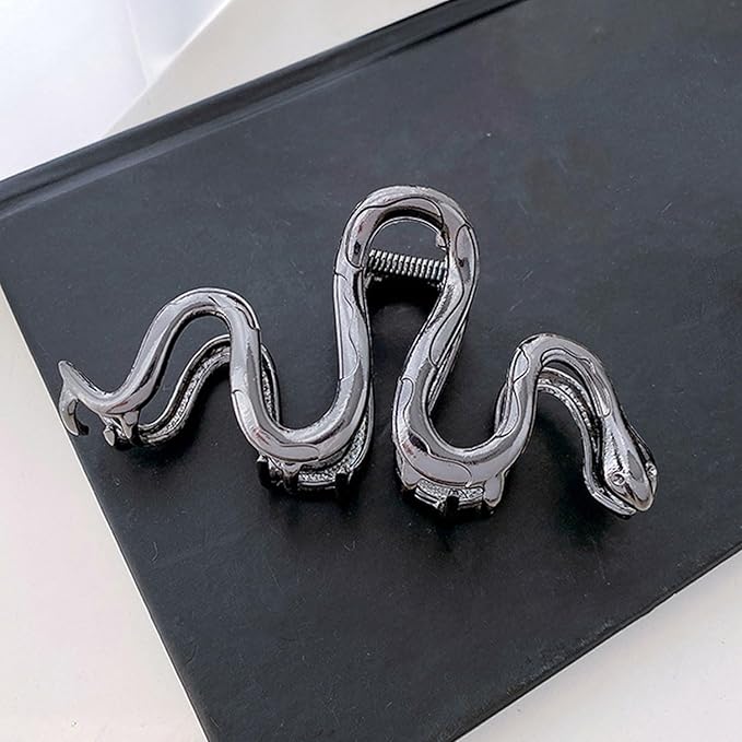 Black Snake Metal Hair Clip, 1Pcs 4.52Inch, Elegant Wavy Snake Design, Strong Hold Grip for Thin/Thick Hair, Daily Wear Women's Hair Accessory