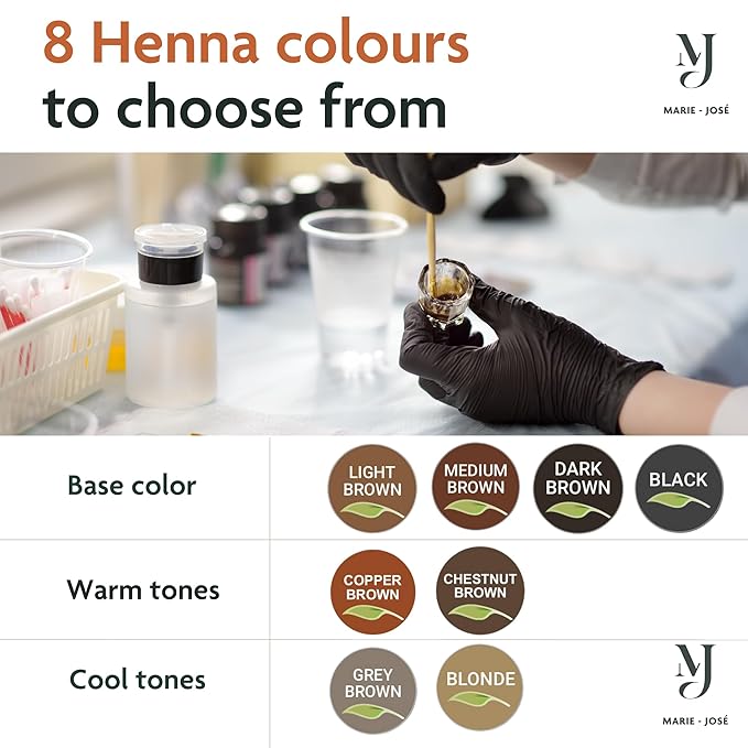 Marie-José & Co Henna Dye Set - Professional Henna Tint for Spot Coloring - Good for 50 Applications (Light Brown)