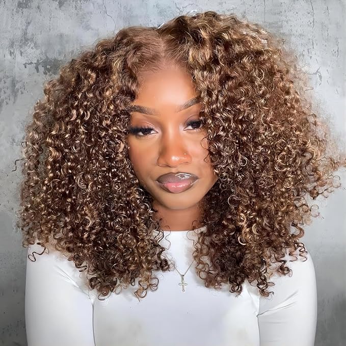 Water Wave Human Hair wig 13x4 Honey Blonde Deep Curly Human Hair wig 220% Density Ombre Deep Wave 4/27 Highlight Lace Front Wigs Wet And Wavy Water Wave Wig for Women 18 Inch