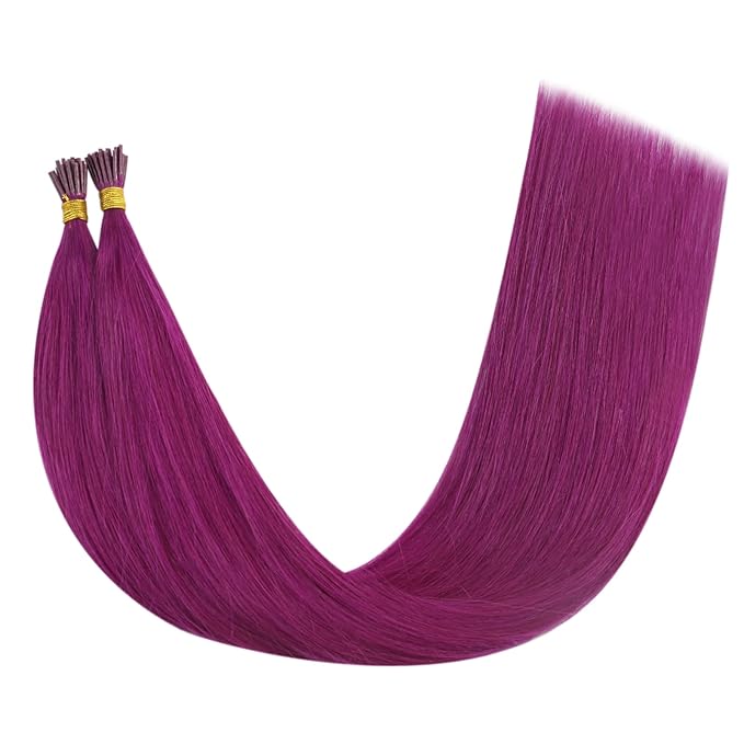 YoungSee I Tip Hair Extensions Human Hair 20 inch Purple Itip Hair Extensions Real Human Hair Purple Pre Bonded Itips Extension Remy-Hair Cold Fusion 25s 25g for Parties and Celebrations