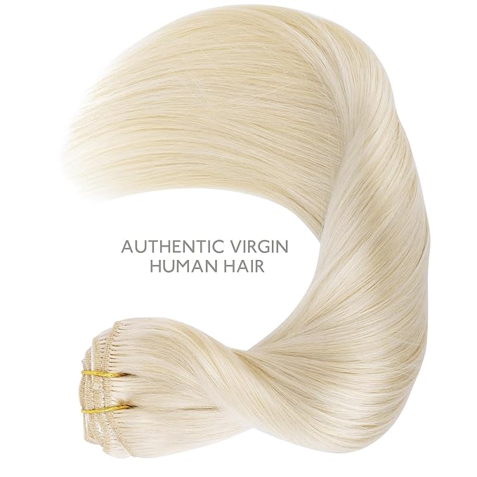 WENNALIFE Clip in Hair Extensions Real Human Hair, 20 Inch 120g 7pcs Platinum Blonde Hair Extensions Clip in Human Hair Remy Clip in Hair Extensions Real Human Hair Double Weft