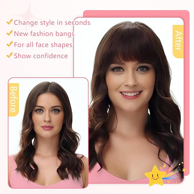 Clip in Bangs 100% Real Human Hair, French Bangs Hair Clip, Fake Bang Fringe with Temples Hairpieces for Women Daily Wear (Ash Blonde, French Bangs)