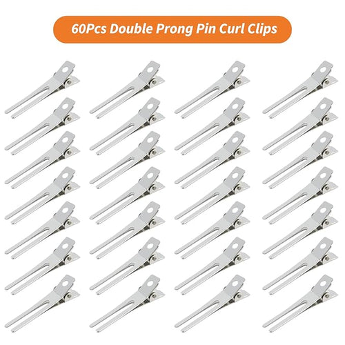 60Pcs Double Prong Pin Curl Clips, Gingbiss 1.8" Duck Billed Hair Clips for Styling Sectioning, alligator hair clips with Storge Box for Makeup, Hair Salon, Barber, DIY
