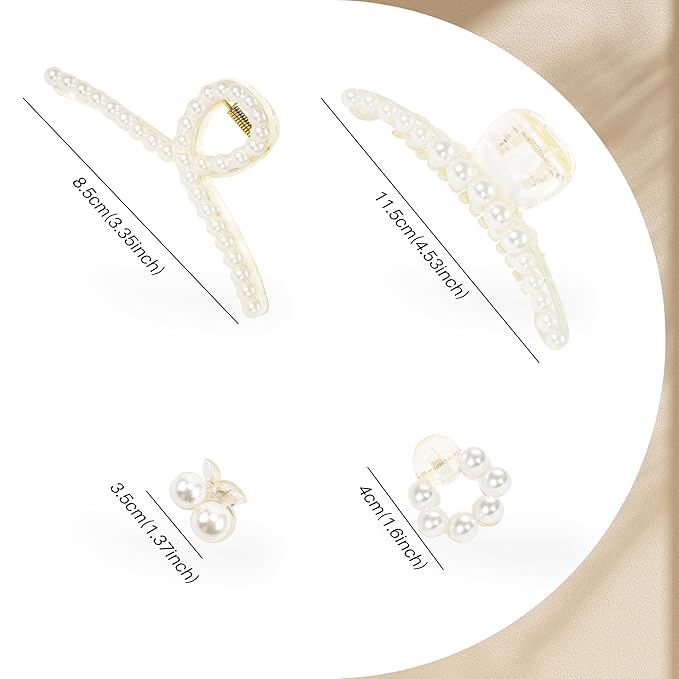 Pearl Hair Accessories for Women - 8Pack Claw Clips for Thick and Thin Hair, Barrettes for Styling and Weddings