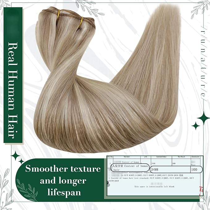 RUNATURE Brown Human Hair Clip in Extensions, 20 Inch Clip in Hair Extensions Real Human Hair, Long Hair Extensions Clip Ins, Remy Natural Hair, Add Length, 50g 3pcs #8P60 Ash Brown Highlight