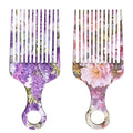 2 Pcs Afro Pick Comb for Natural Curly Hair,Portable Styling Hair Pick for Travel,Anti-Static,Cute Afro Comb for Women Men and Girls(Purple-T6)