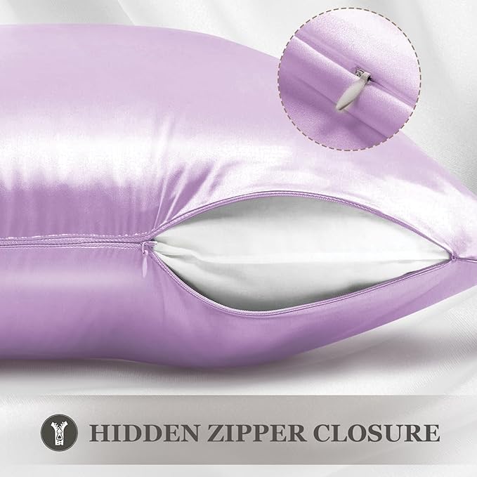 Adubor Mulberry Silk Pillowcase for Hair and Skin with Hidden Zipper, Both Side 23 Momme Silk, 900 Thread Count (20x30 inches, Queen Size, Light Purple, 1pc)