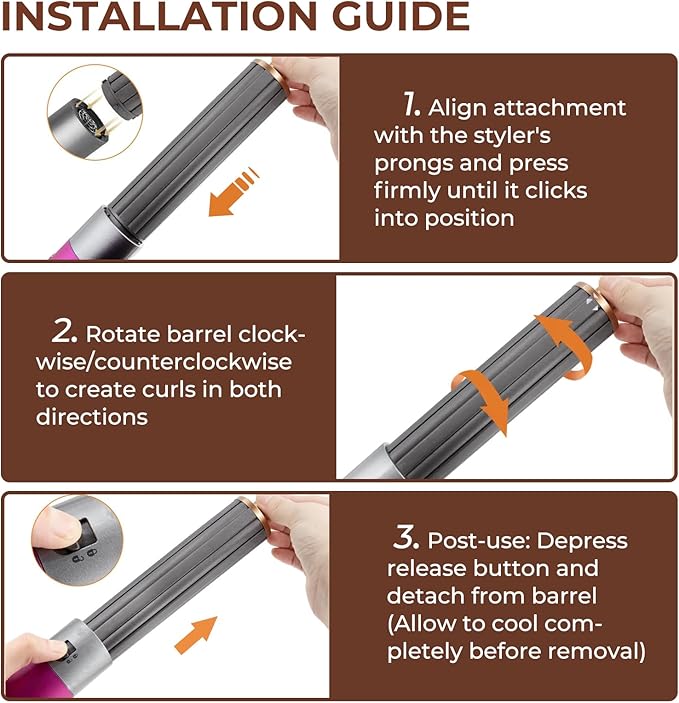 40mm/1.6" Long Barrel Attachment for Dyson Airwrap Compatible - Adjustable Bidirectional Curling, Heat-Resistant Material, Instant Use for Voluminous