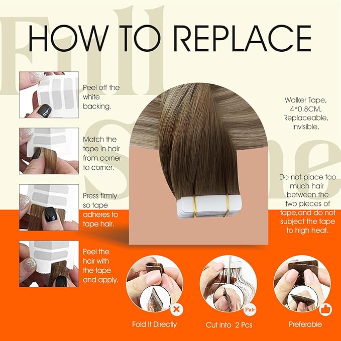 Full Shine Balayage Tape in Hair Extensions Human Hair Color 3/8/22 Darker Brown to Ash Brown Highlights Blonde Hair Extensions Tape ins 50G Seamless Natural Skin Weft Human Hair 20Pcs 22Inch