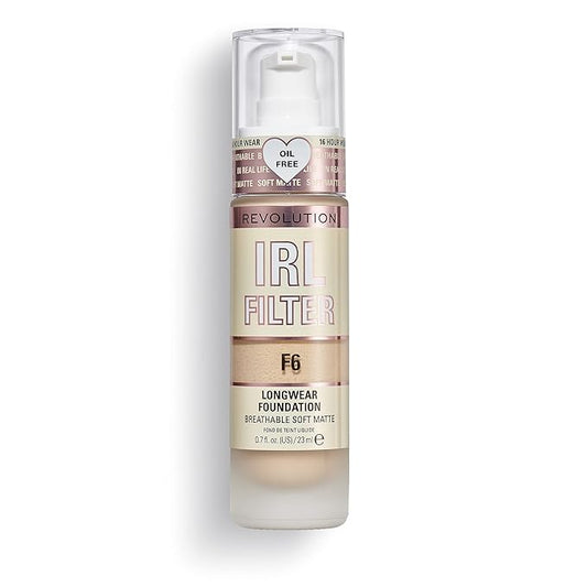Revolution Beauty, IRL Filter Longwear Foundation, Soft & Breathable Formula, Medium to Full Coverage, Matte Finish, F6, 0.7 Fl. Oz